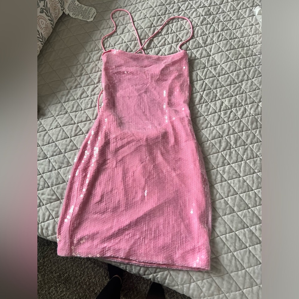 Tao Pink Sequin Lace Up Mini Dress